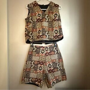 Vintage Patchwork Short Set Button Back Top & Zip Shorts (Union Made, 60s/70s Sm